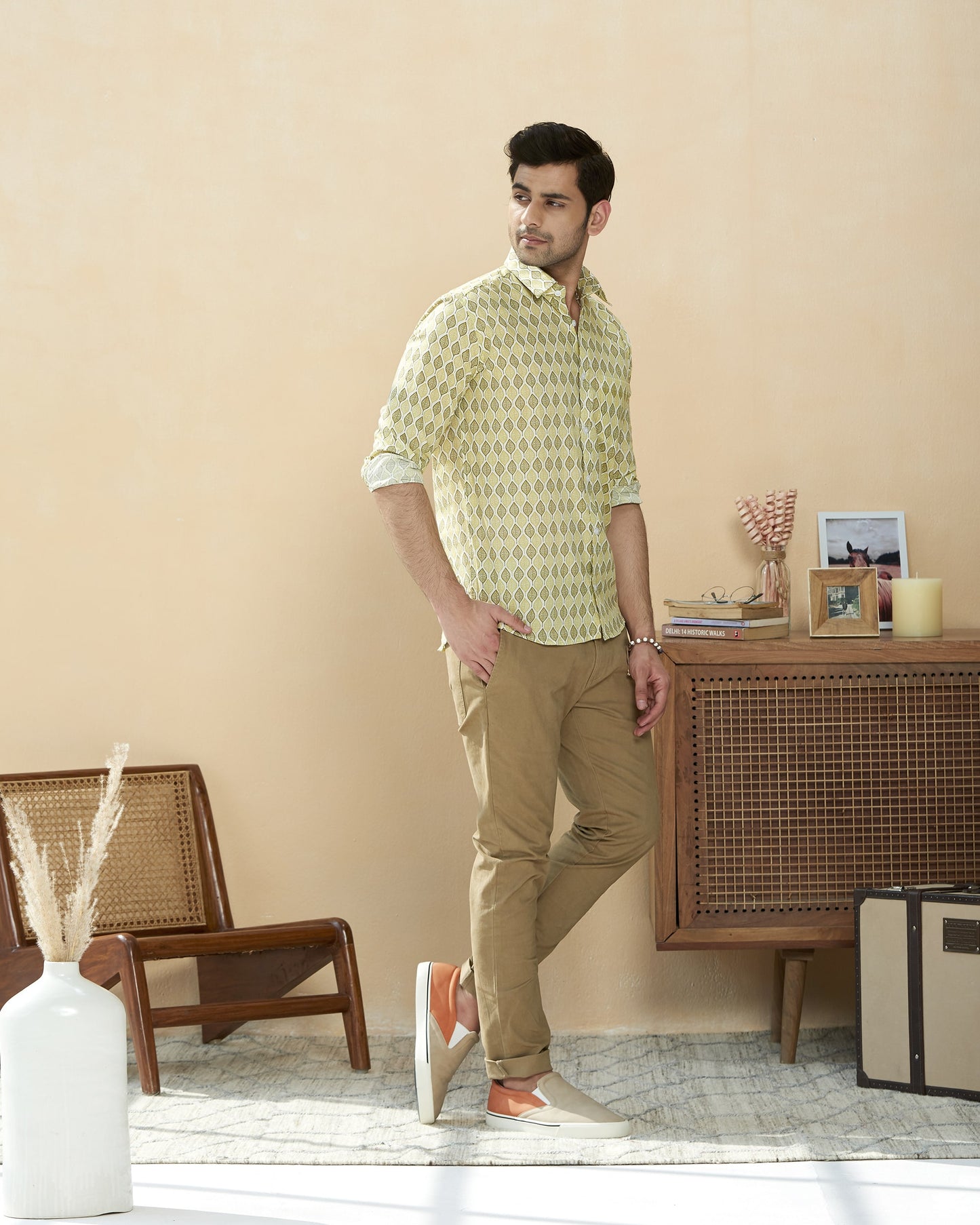 Light Green Cotton Handblocked Printed Shirt