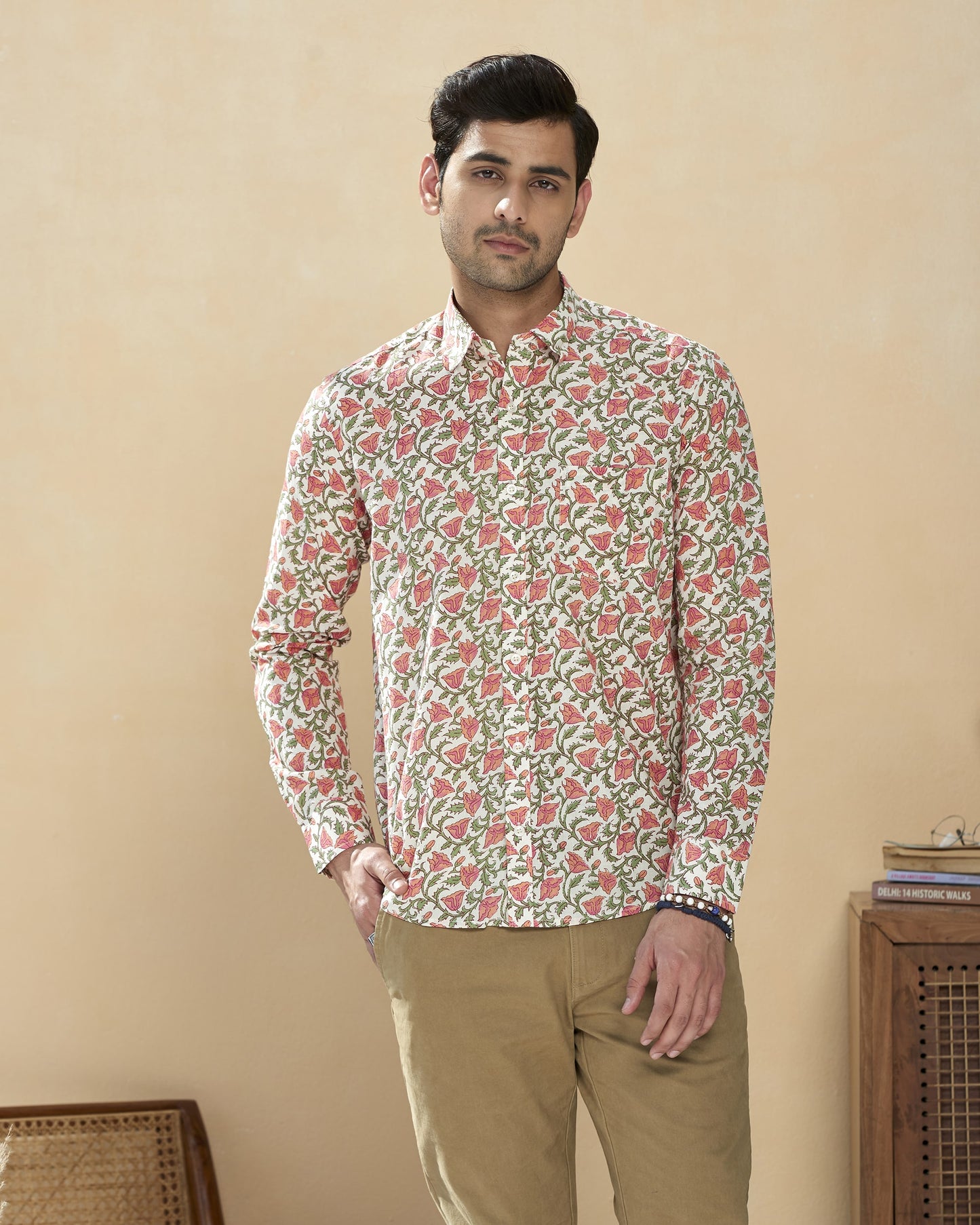 White Cotton Handblocked Printed Shirt