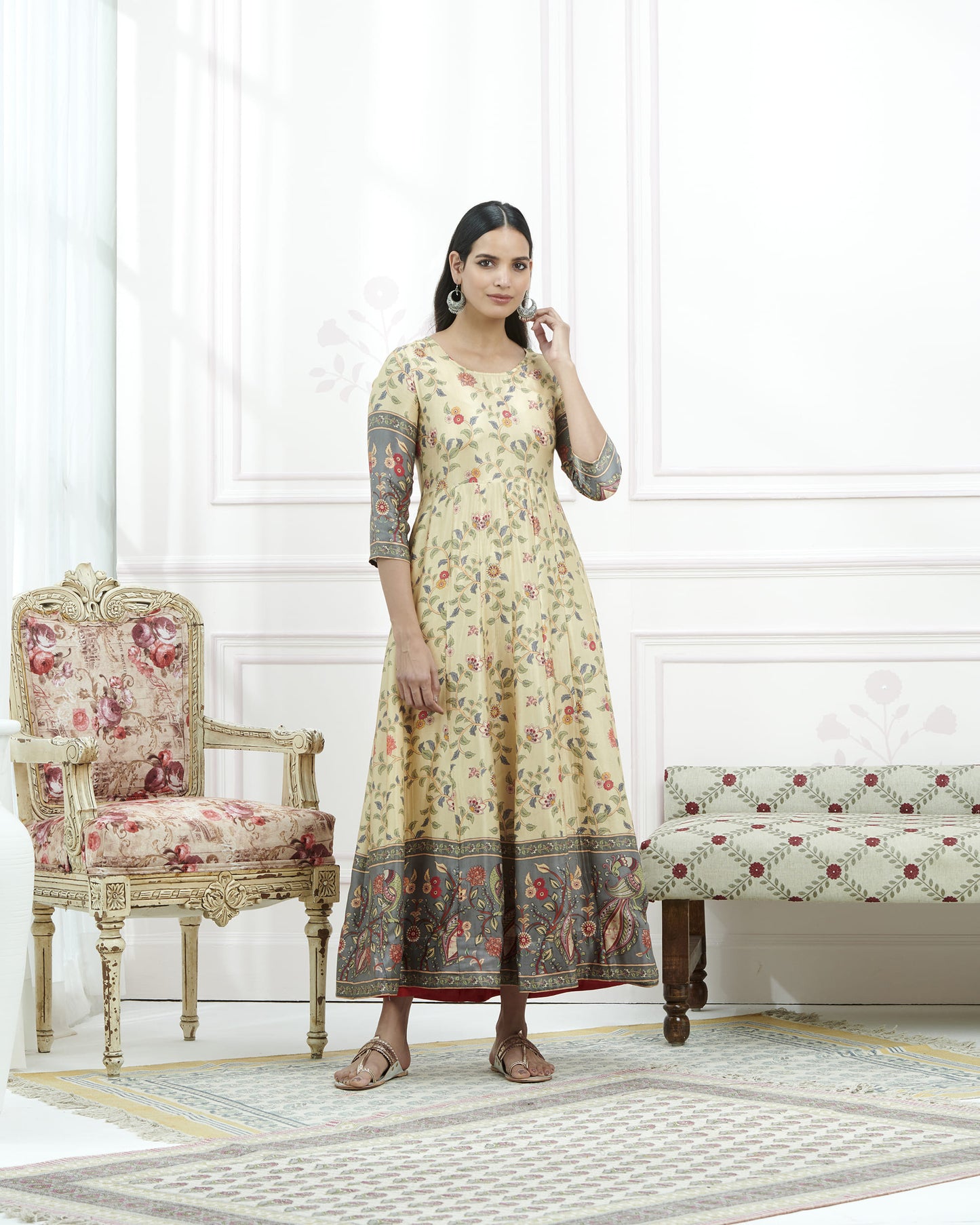 Gaji Silk Floral Printed Anarkali Kurta