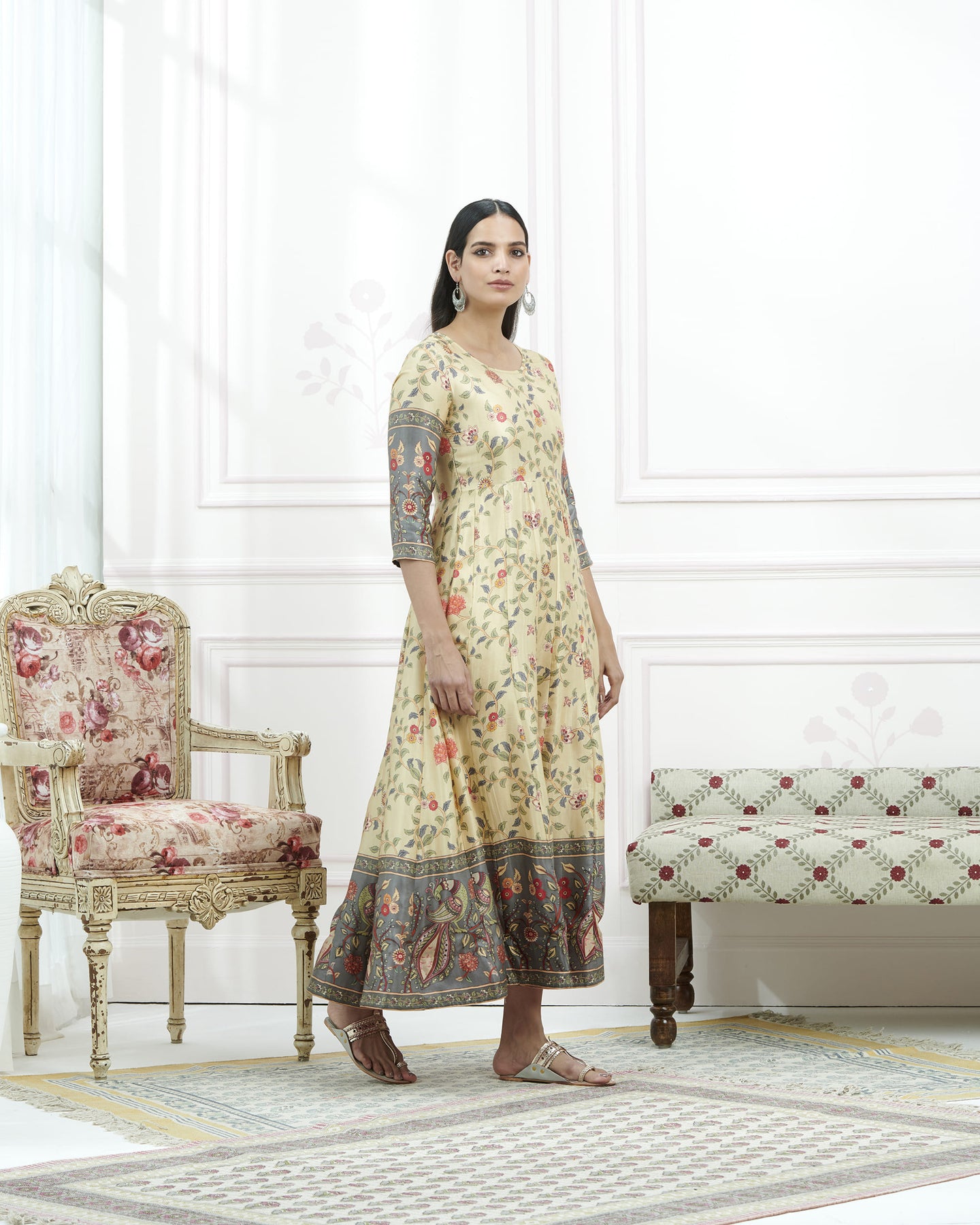 Gaji Silk Floral Printed Anarkali Kurta