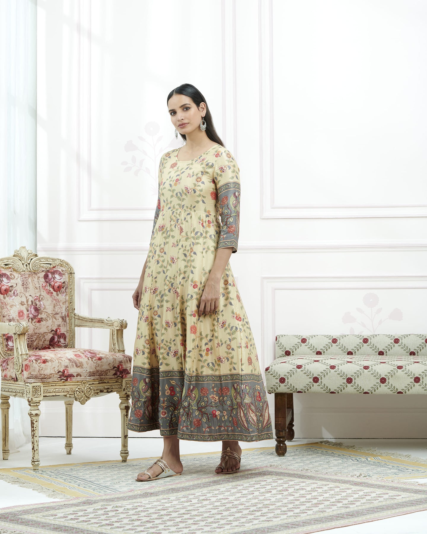 Gaji Silk Floral Printed Anarkali Kurta