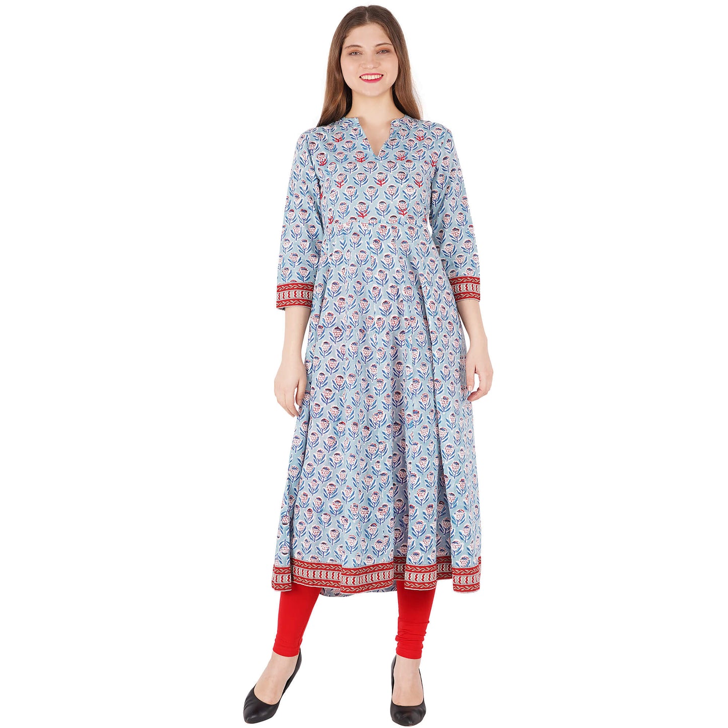 Handblocked Printed Kurta With Hand Emb At Yoke