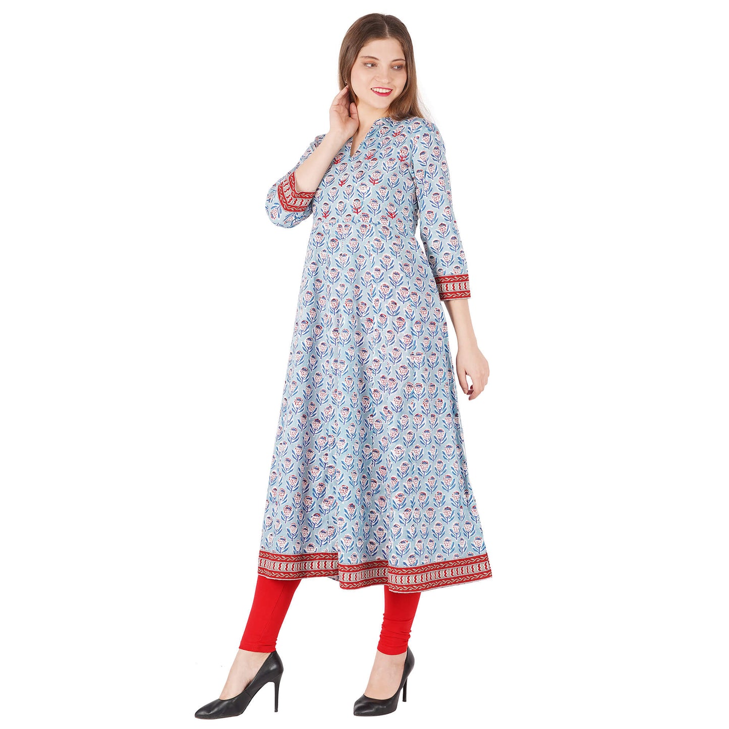 Handblocked Printed Kurta With Hand Emb At Yoke