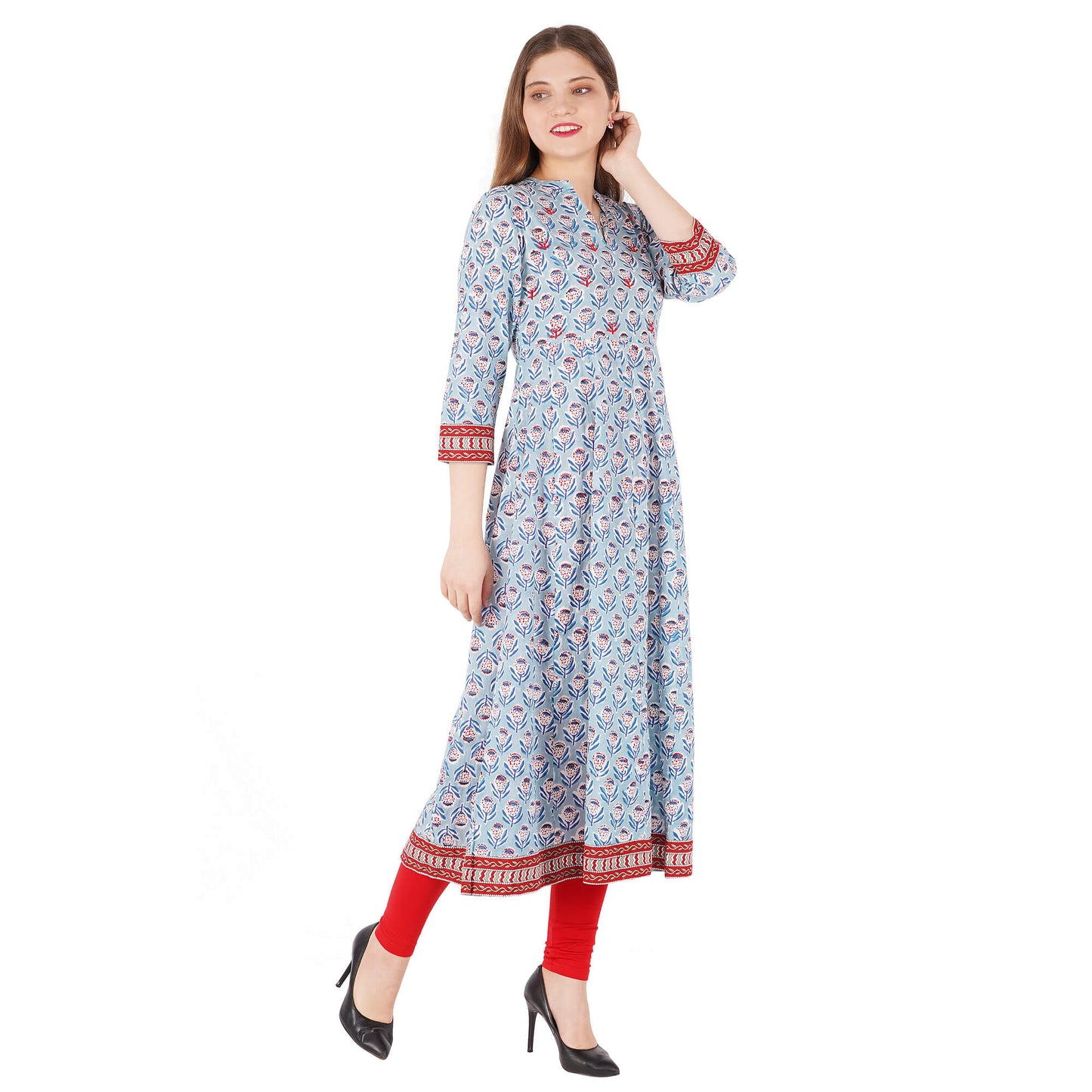 Handblocked Printed Kurta With Hand Emb At Yoke