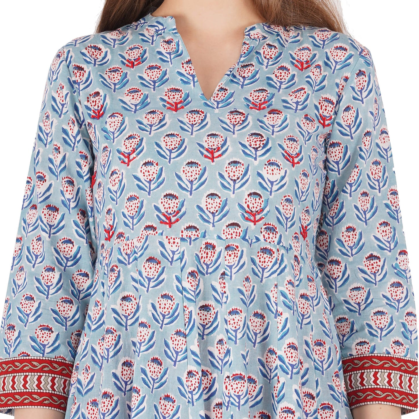 Handblocked Printed Kurta With Hand Emb At Yoke