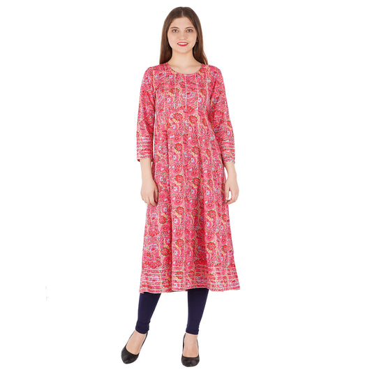 Floral Printed Kurta With Gotta Lace