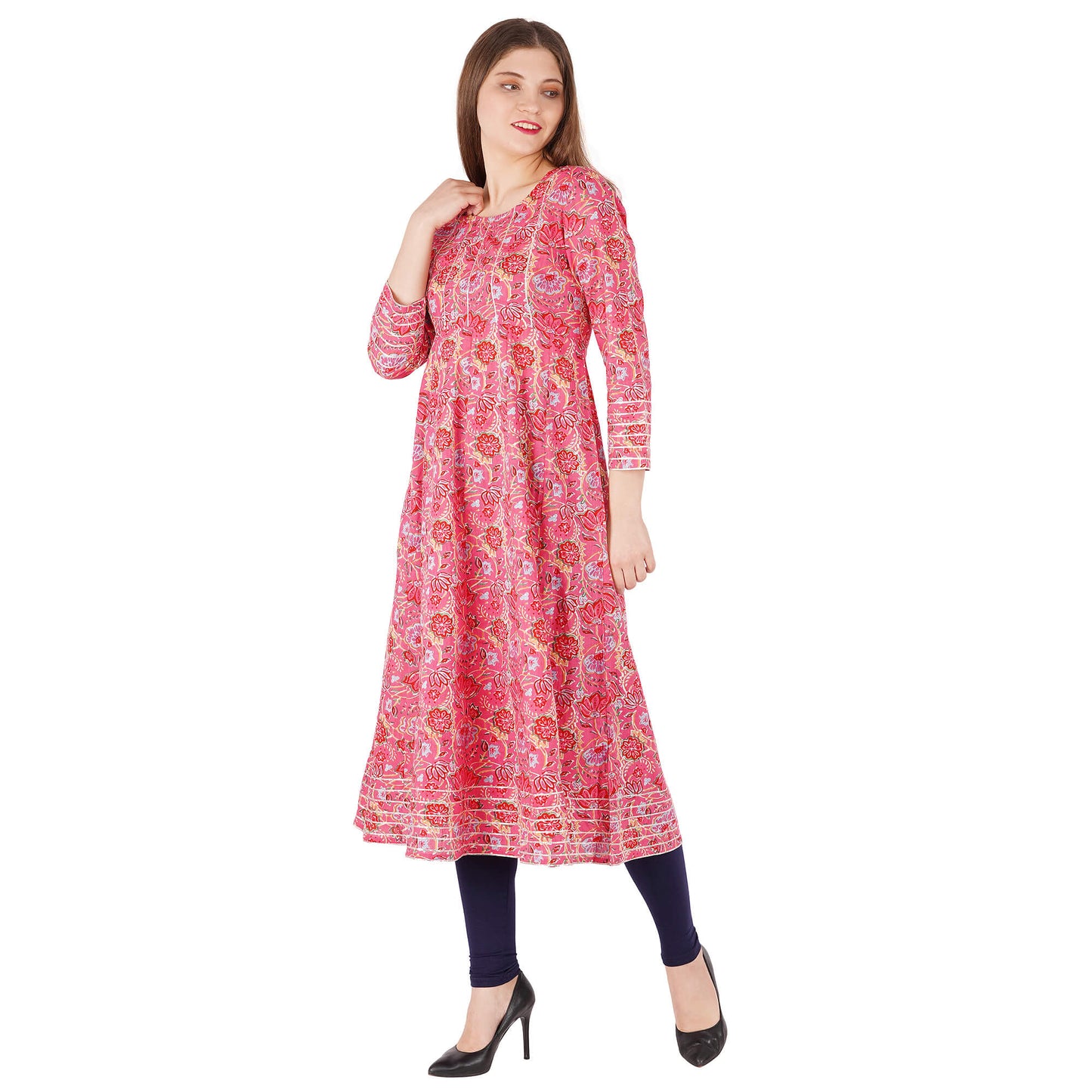 Floral Printed Kurta With Gotta Lace