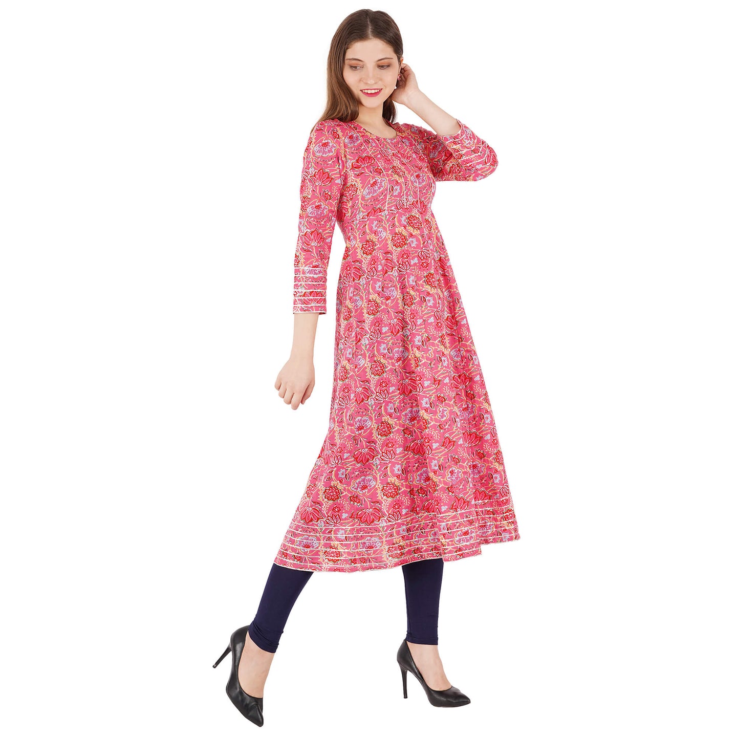 Floral Printed Kurta With Gotta Lace