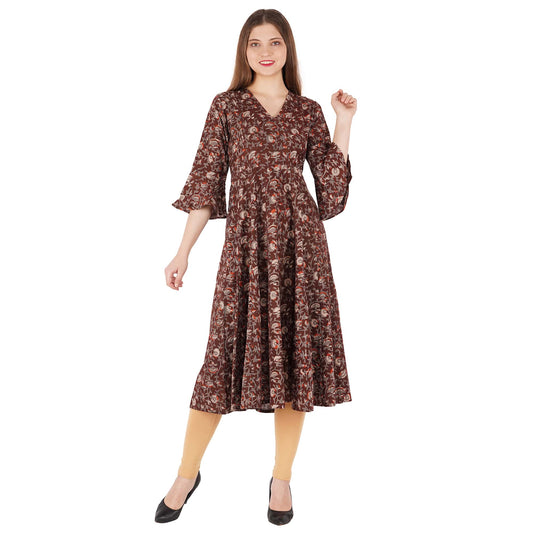 Kalamkaari Printed Kurta With Flared Sleeve