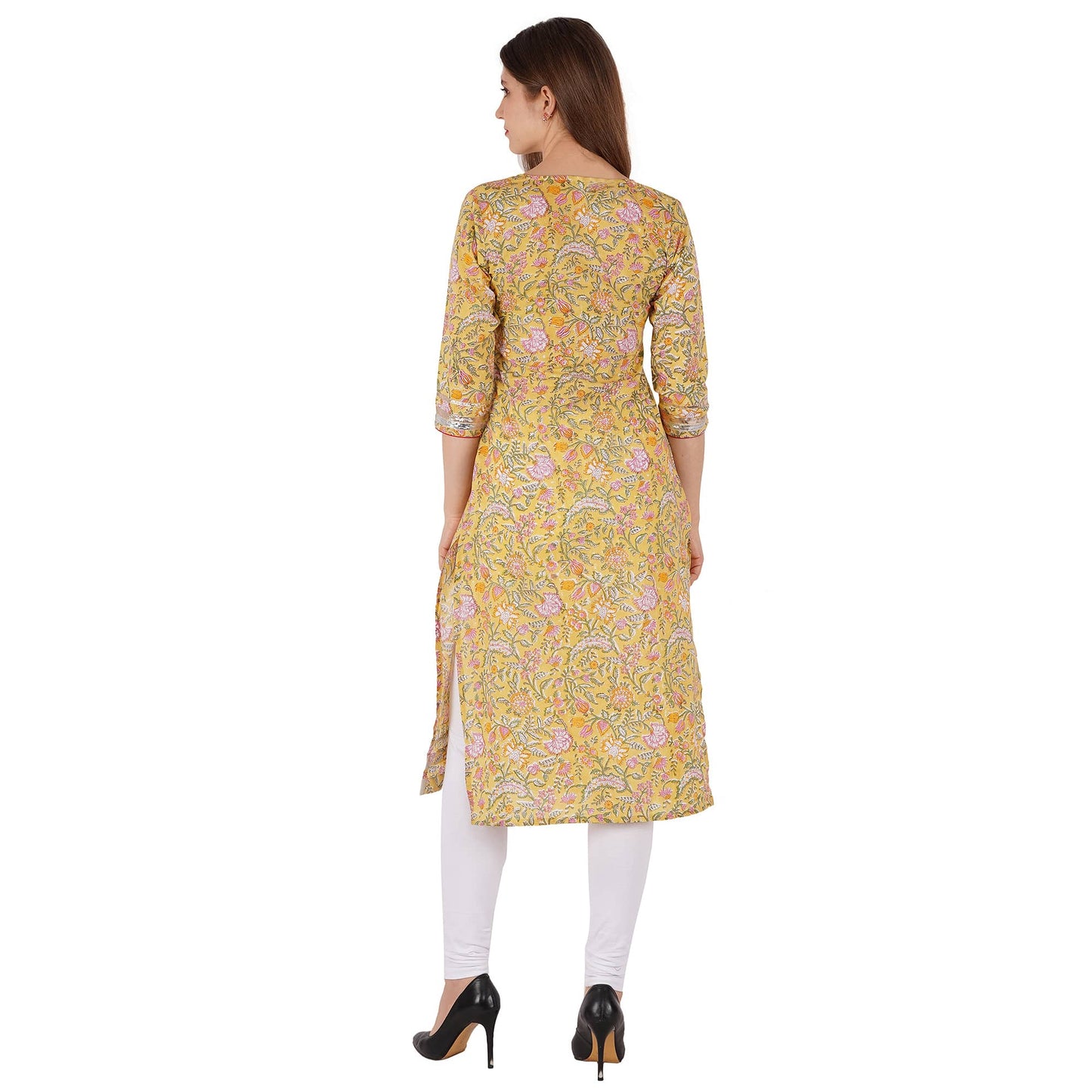 Floral Printed Straight Kurta With Gotta Lace