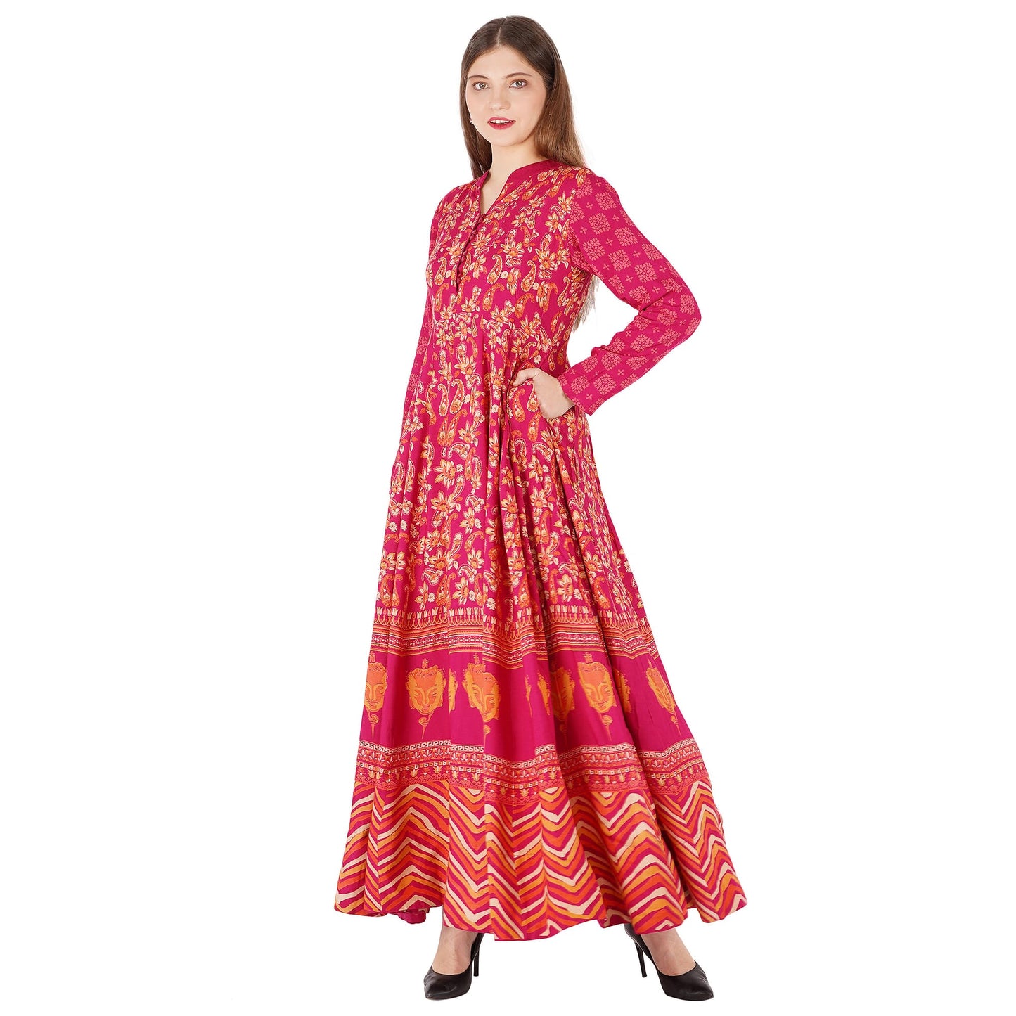 Rayon Printed Anarkali Kurta With Pocket