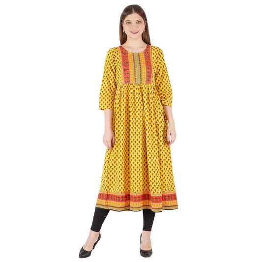 Handblocked Side Slit Kurta With Seqin Emb At Yoke