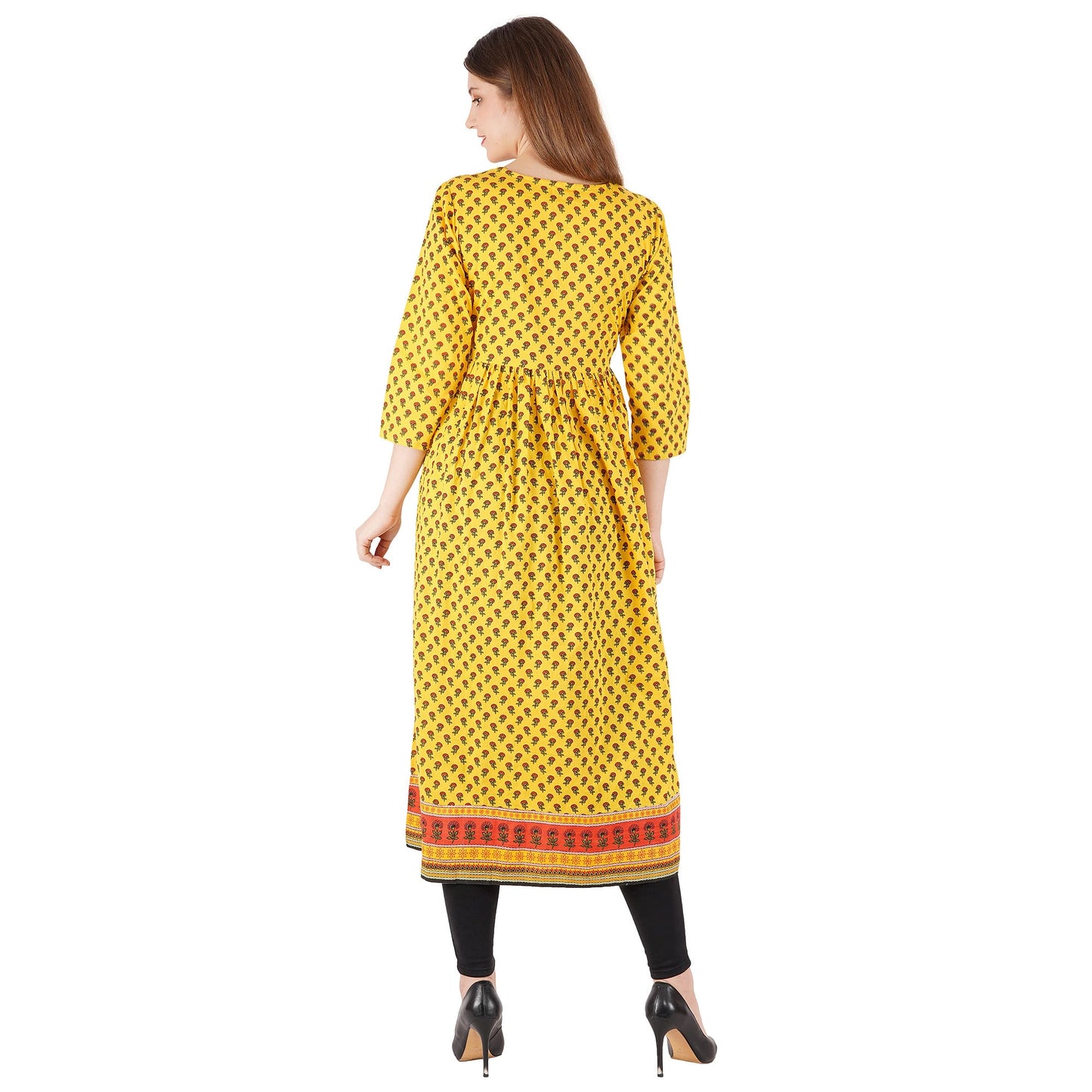 Handblocked Side Slit Kurta With Seqin Emb At Yoke