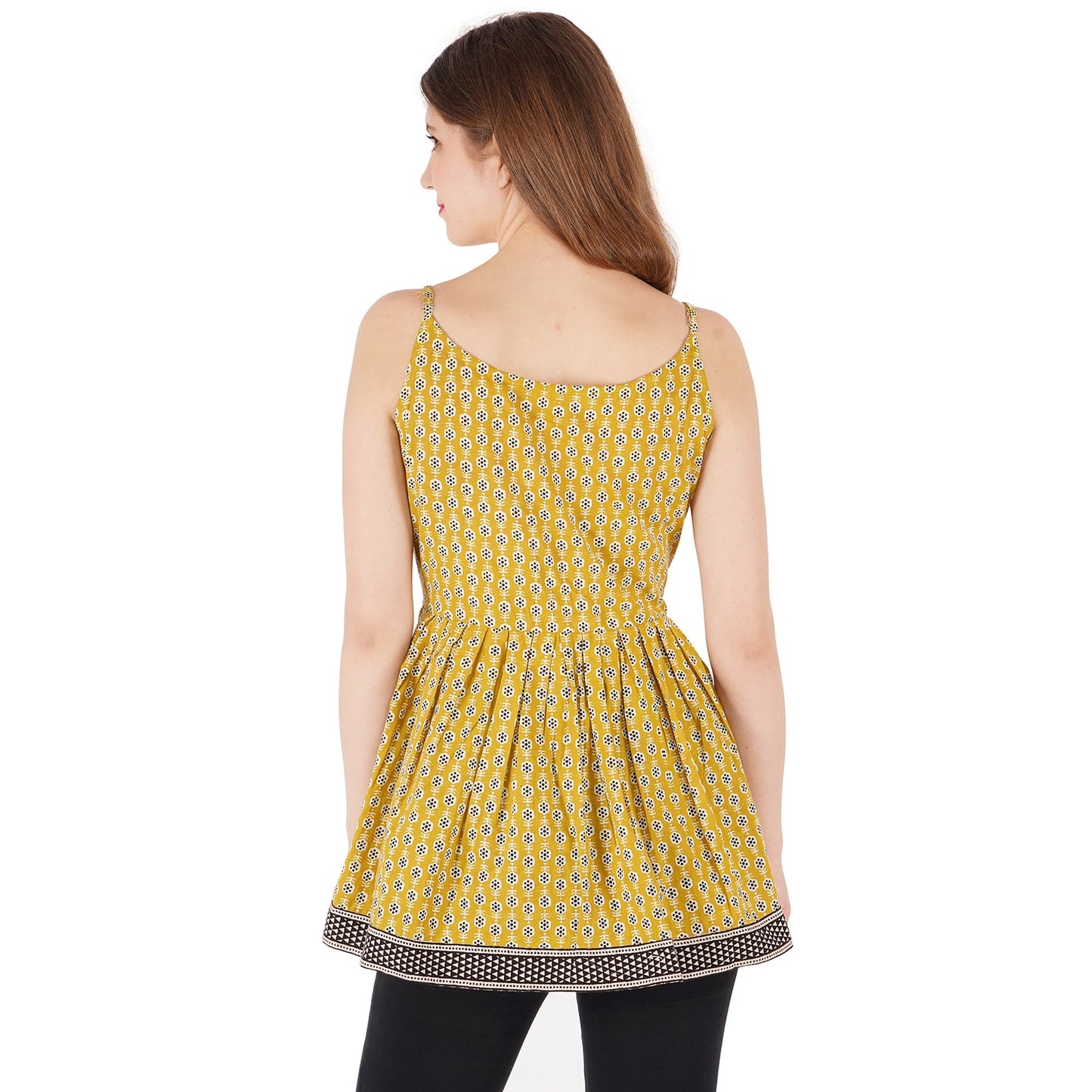 Handblocked Printed Strappy Top With Hand Emb At Neck