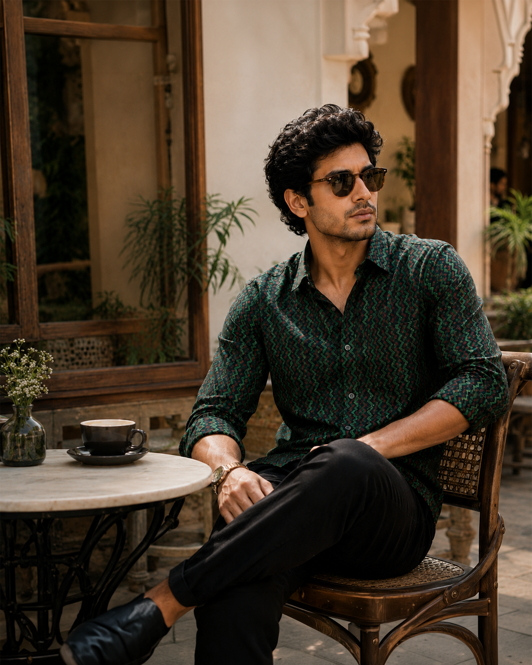 Green Cotton Hand Block Printed Men's Shirt