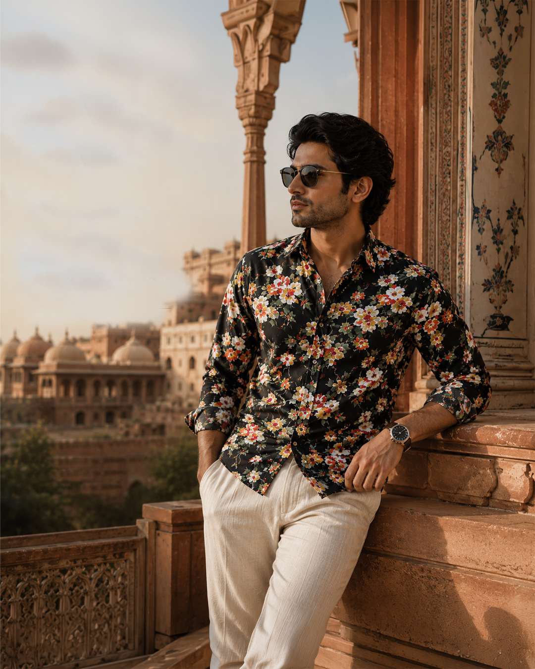 Full Sleeves Black Crepe Casual Printed Men's Shirt