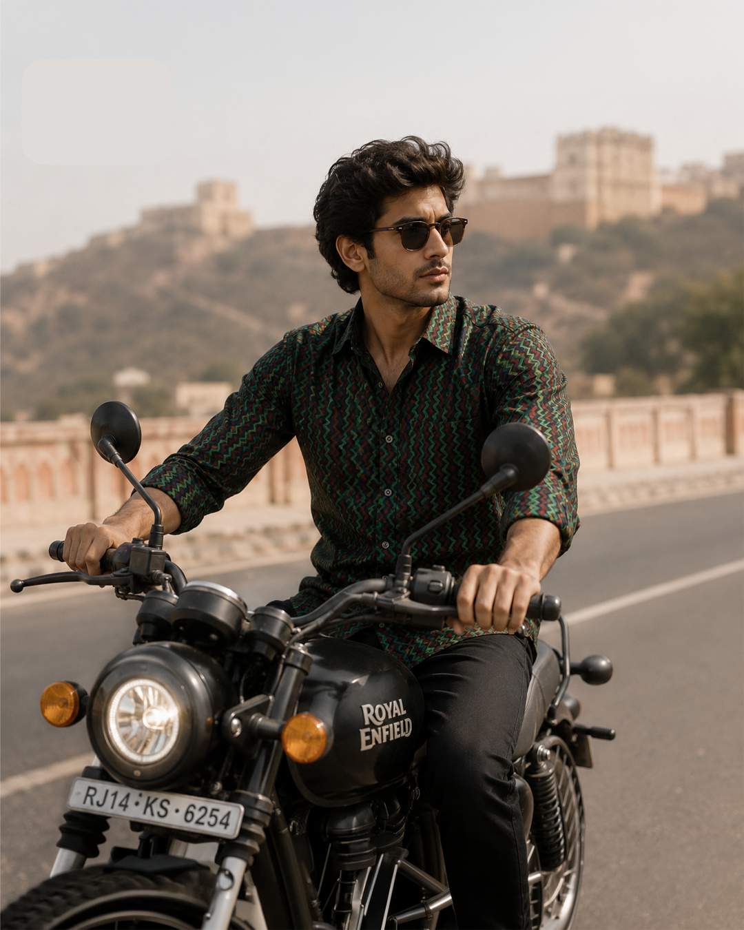 Green Cotton Hand Block Printed Men's Shirt