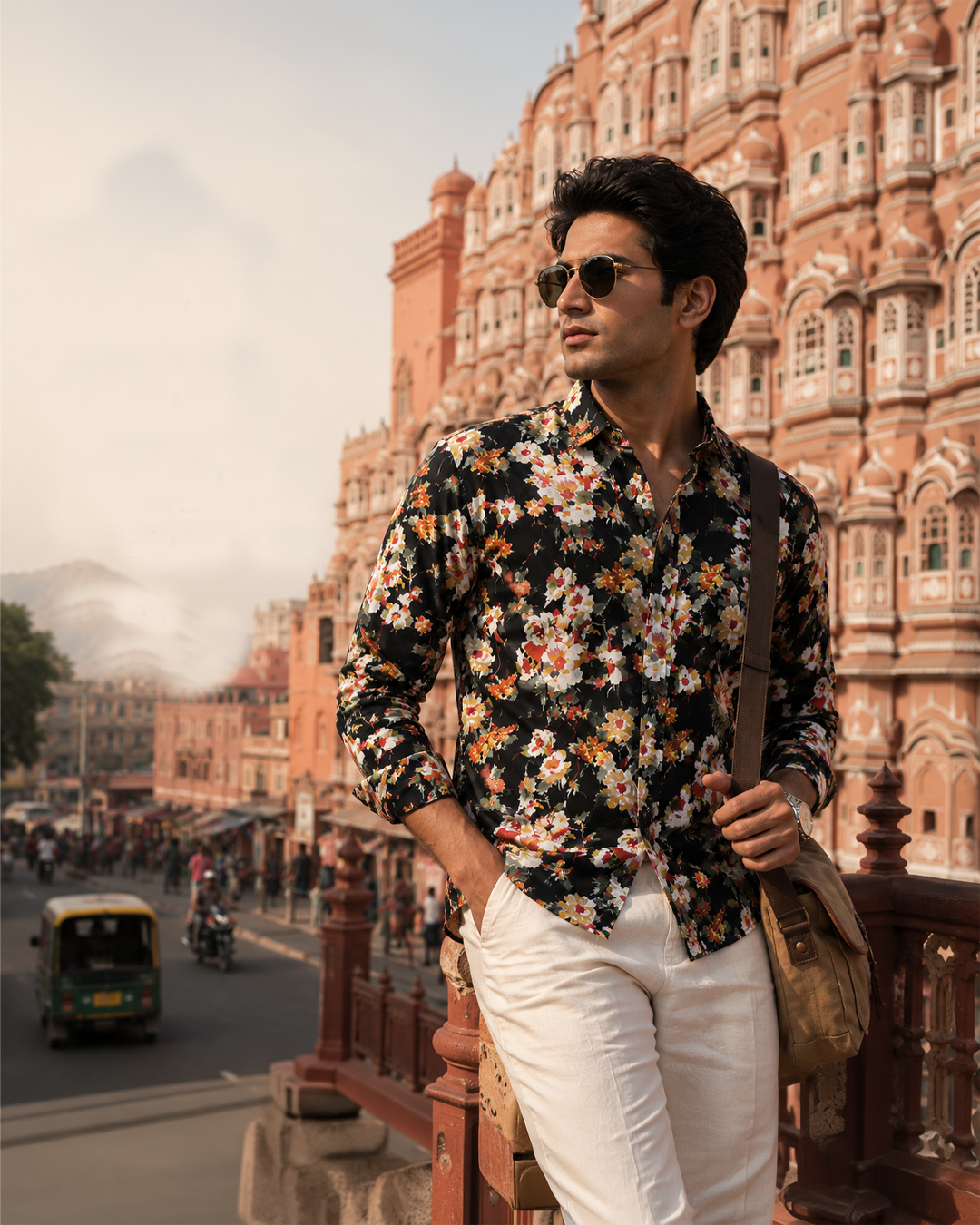 Full Sleeves Black Crepe Casual Printed Men's Shirt