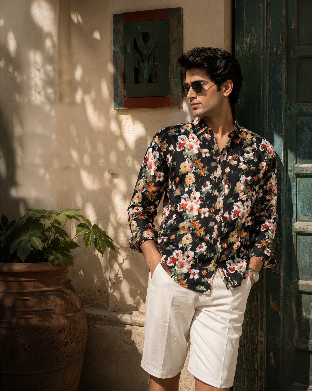 Full Sleeves Black Crepe Casual Printed Men's Shirt