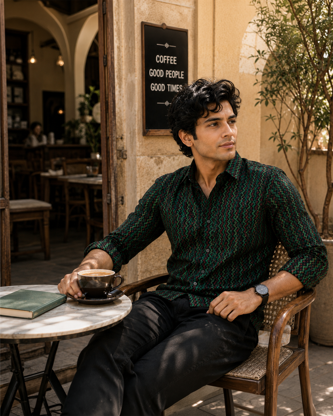 Green Cotton Hand Block Printed Men's Shirt