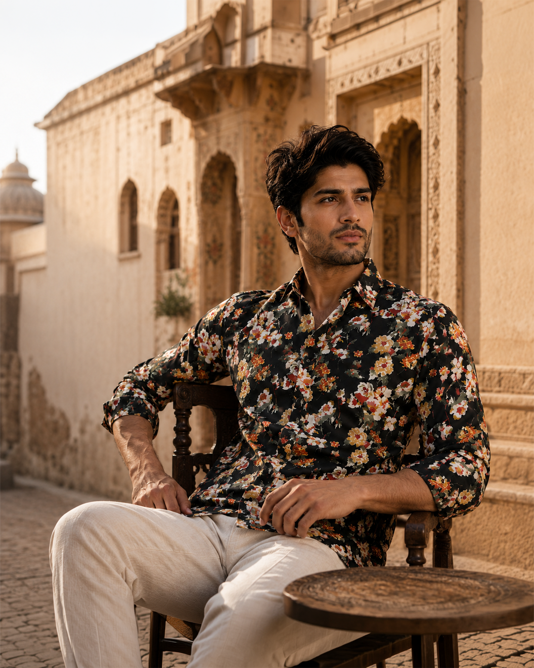 Full Sleeves Black Crepe Casual Printed Men's Shirt
