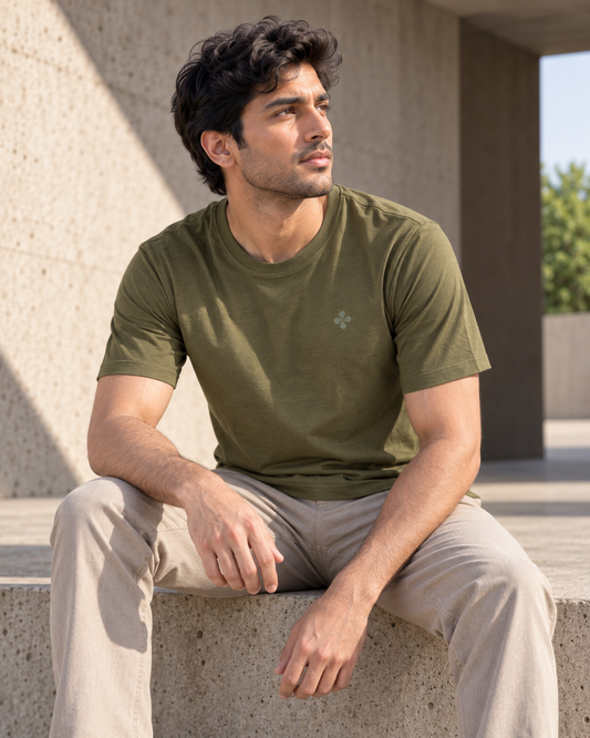 Bio Washed Mens Round Neck T-shirt – Olive