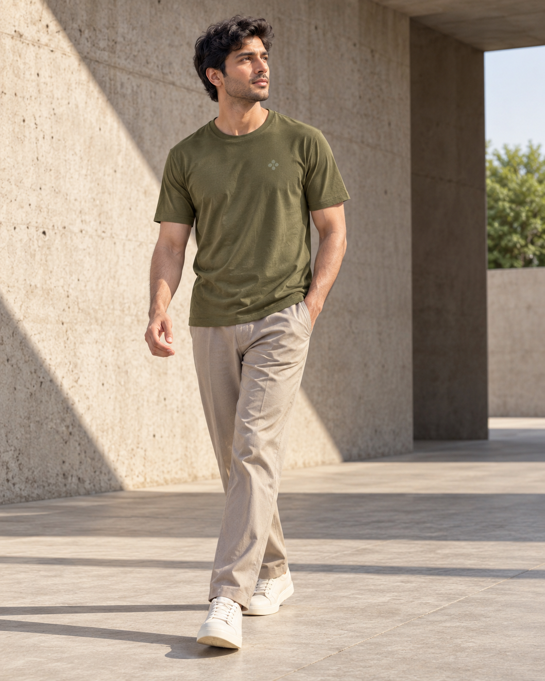 Bio Washed Mens Round Neck T-shirt – Olive