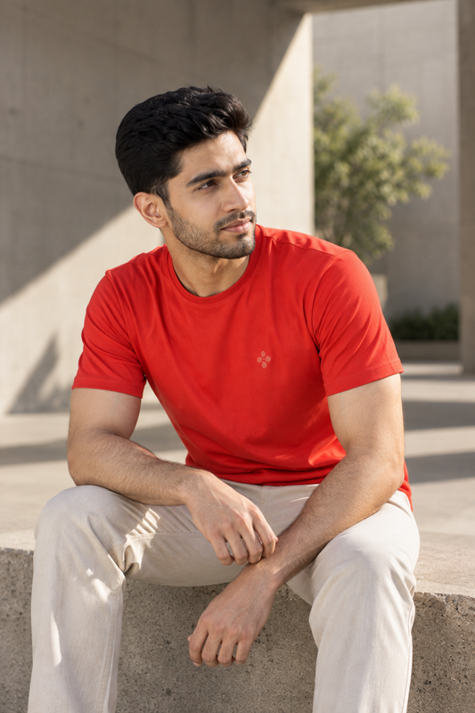Bio Washed Mens Round Neck T-shirt – Red