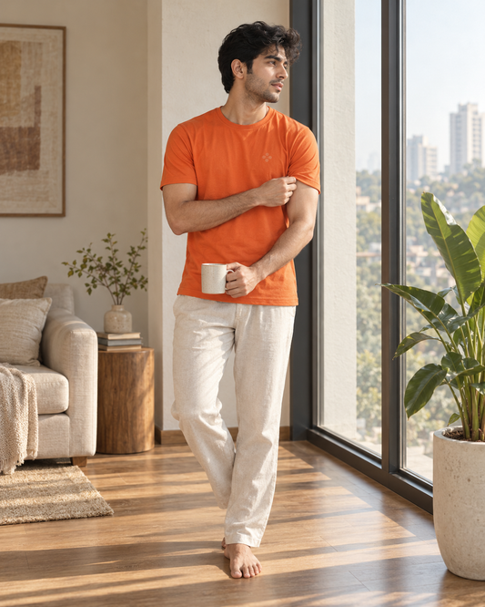 Bio Washed Mens Round Neck T-shirt – Rust