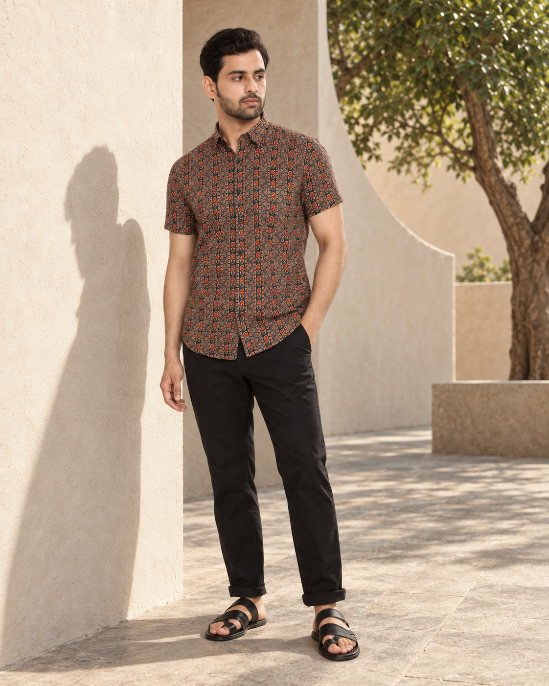 Dark green Short Sleeve Cotton Hand Block Printed Men’s Shirt