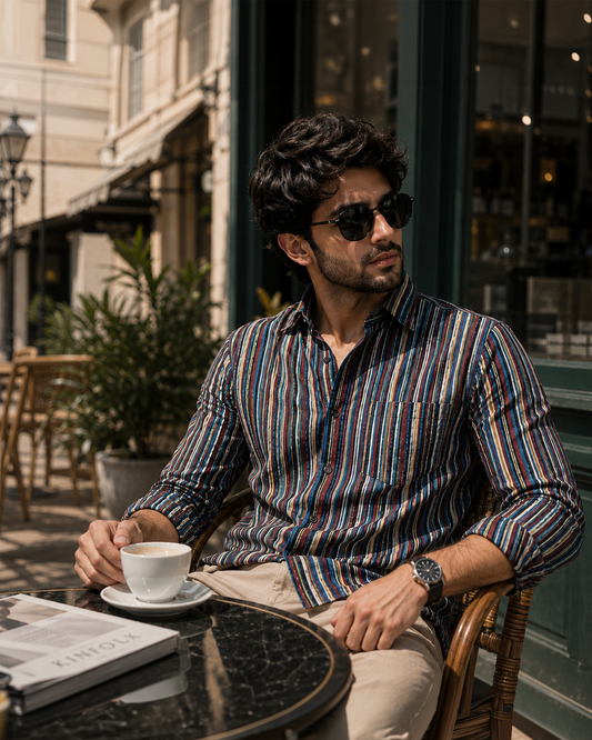 Blue Full Sleeve Cotton Hand Block Printed Men's Shirt
