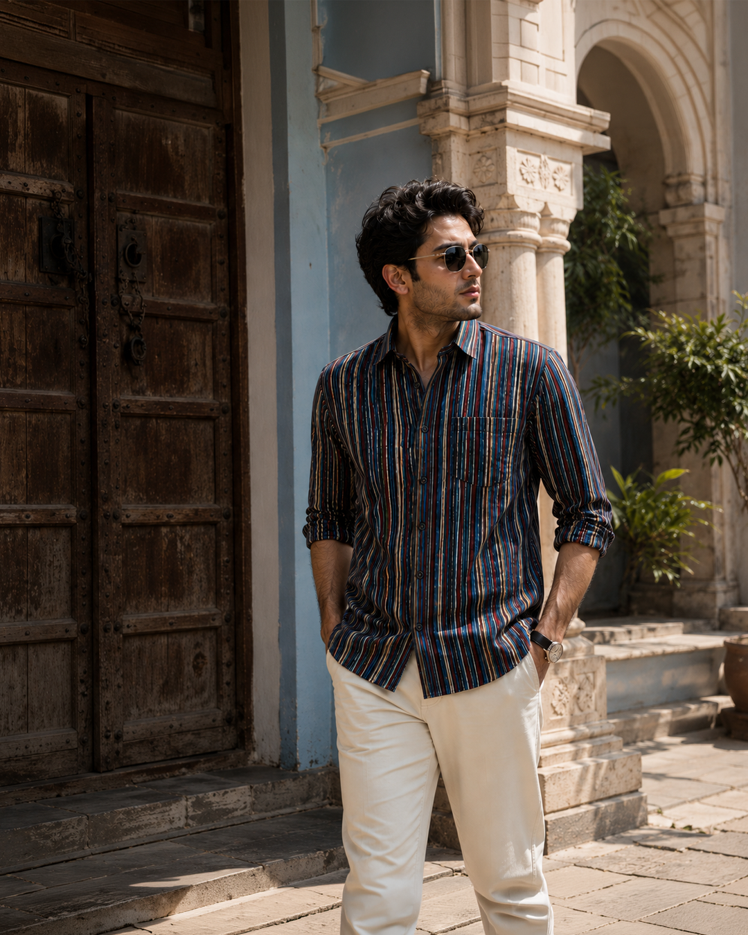Blue Full Sleeve Cotton Hand Block Printed Men's Shirt