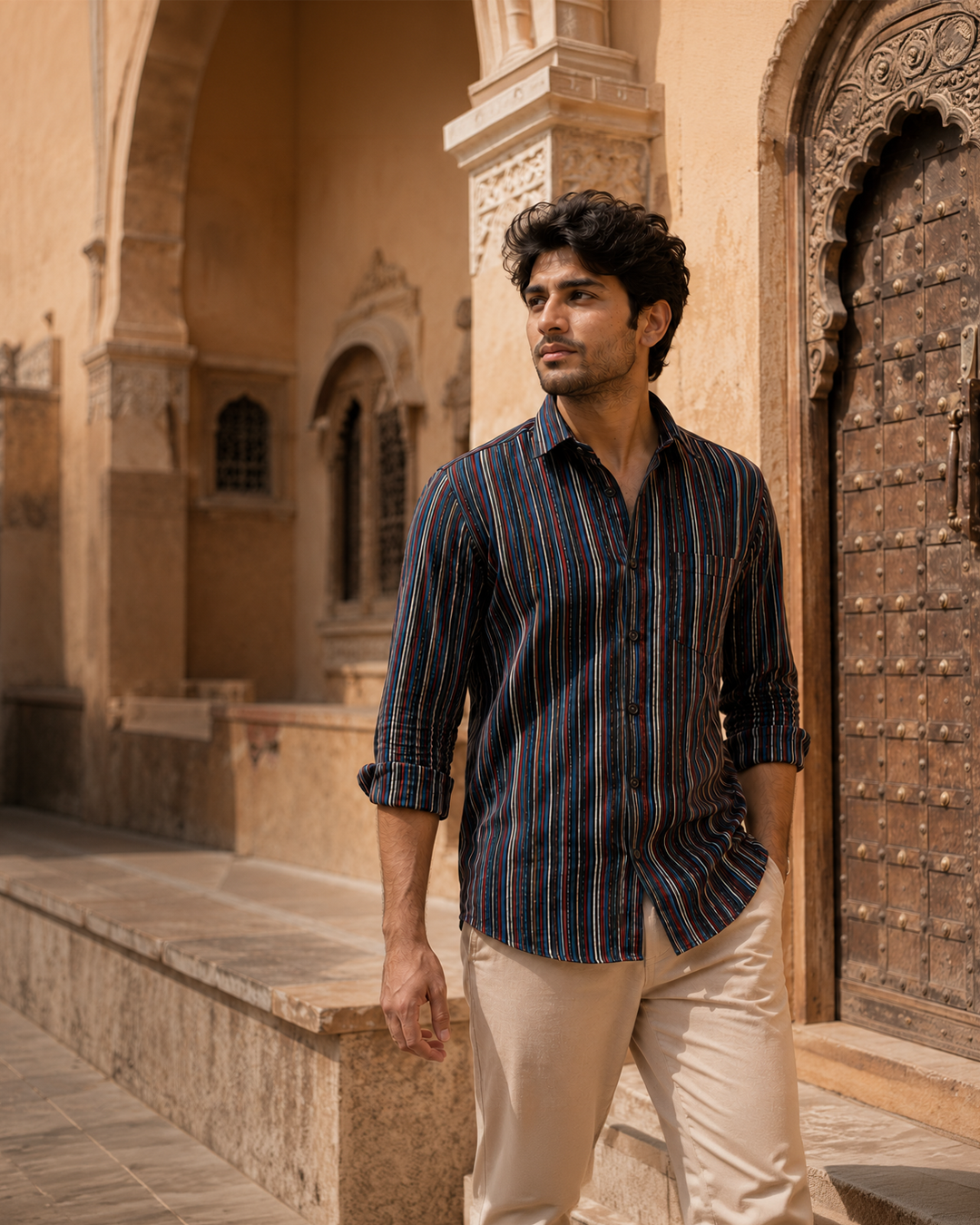 Blue Full Sleeve Cotton Hand Block Printed Men's Shirt
