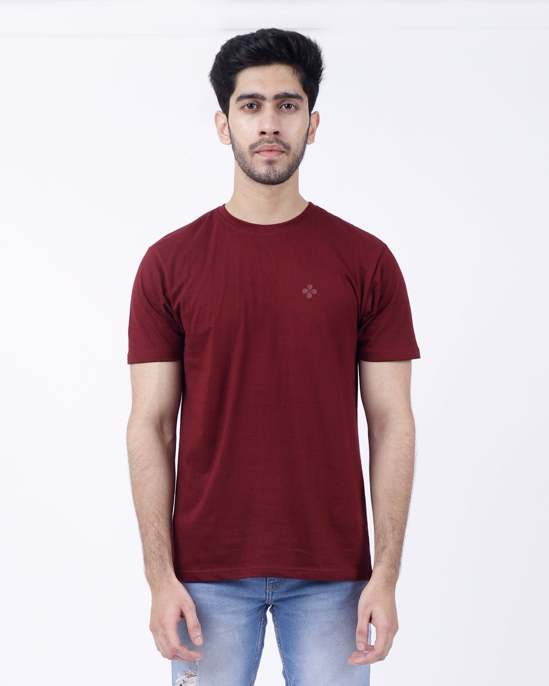 Bio Washed Mens Round Neck T-shirt – Maroon