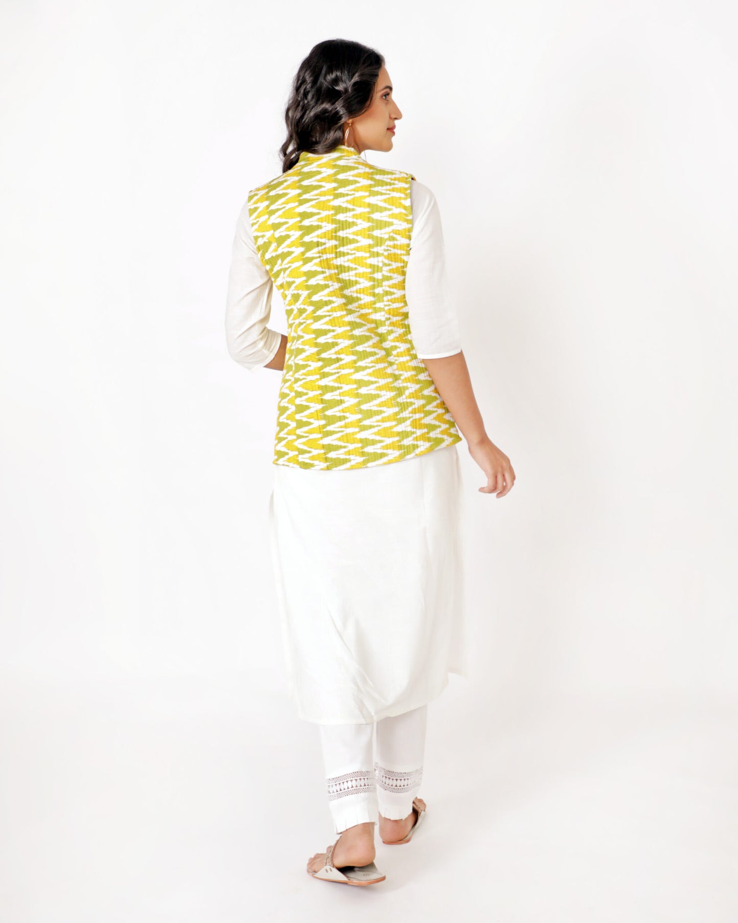 Dark Yellow Cotton Hand Block Printed Regular Fit Jacket