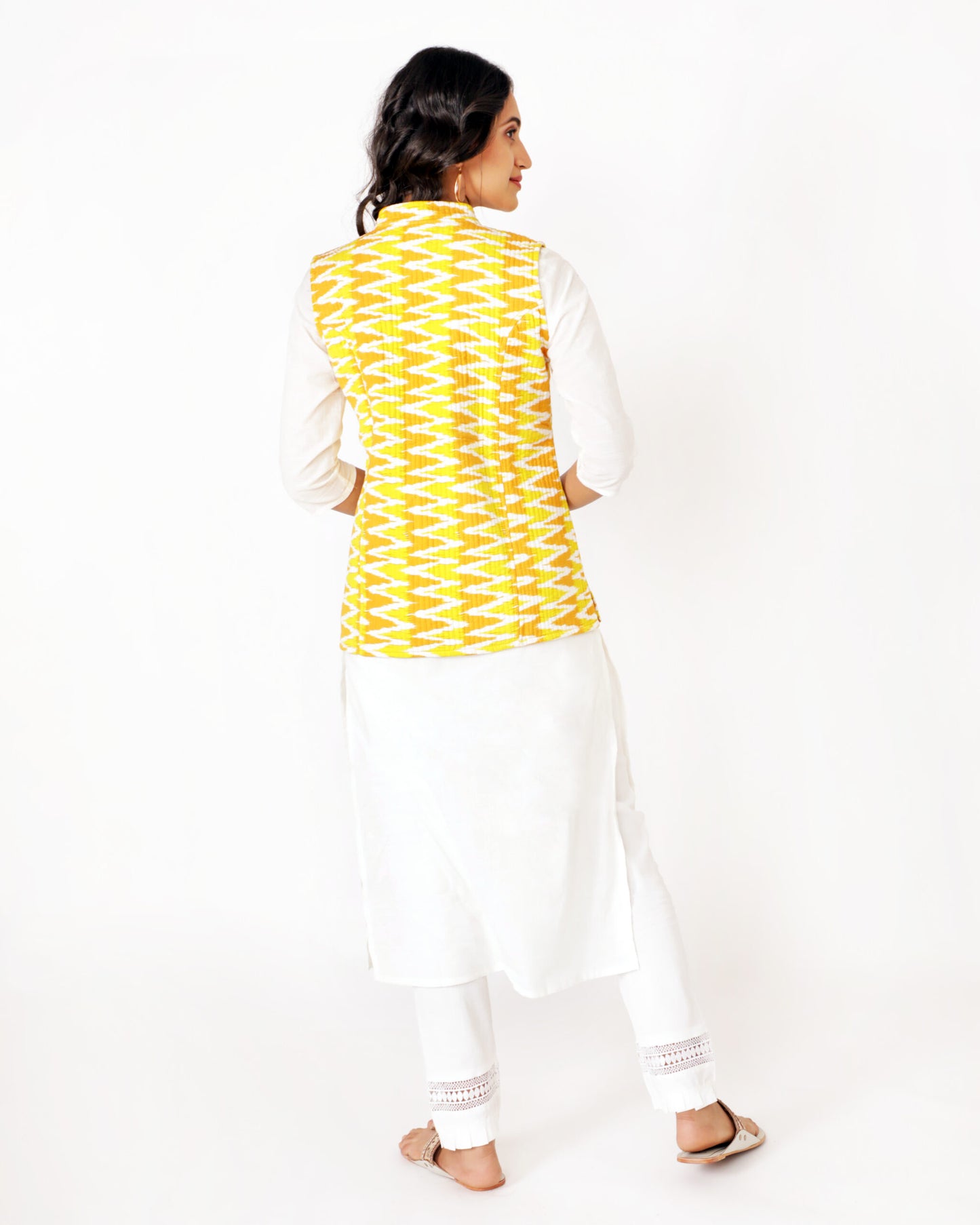 Yellow Cotton Hand Block Printed Regular Fit Jacket