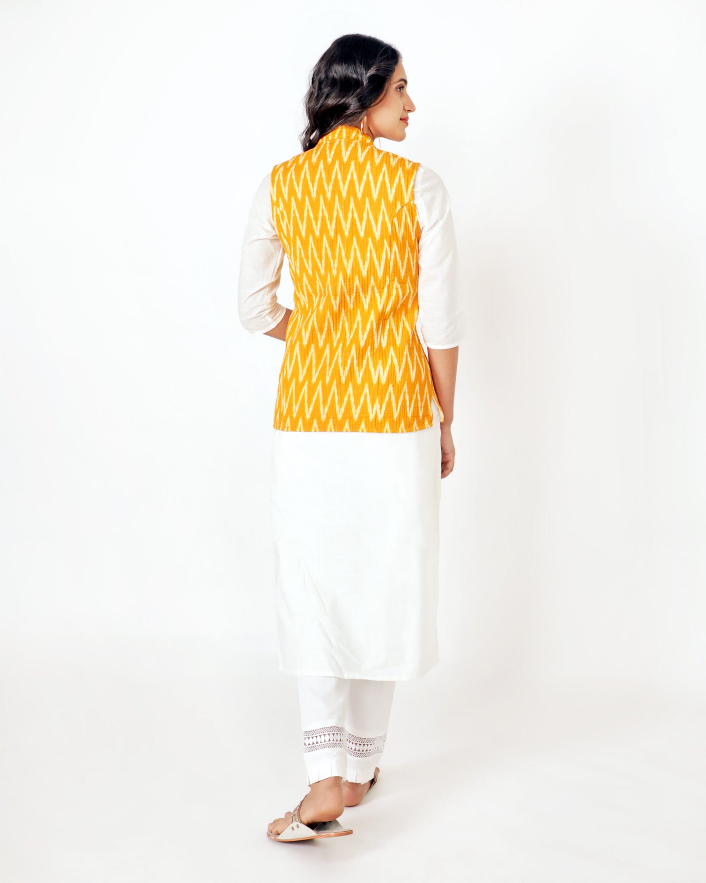 Mustard Yellow Cotton Hand Block Printed Regular Fit Jacket