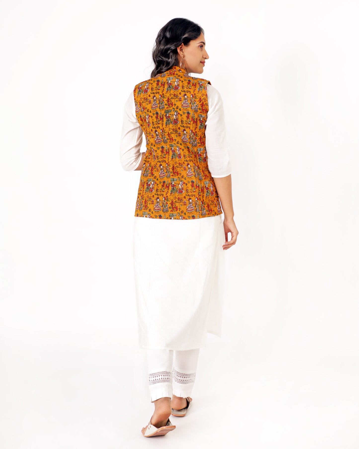 Orange Cotton Hand Block Printed Regular Fit Jacket