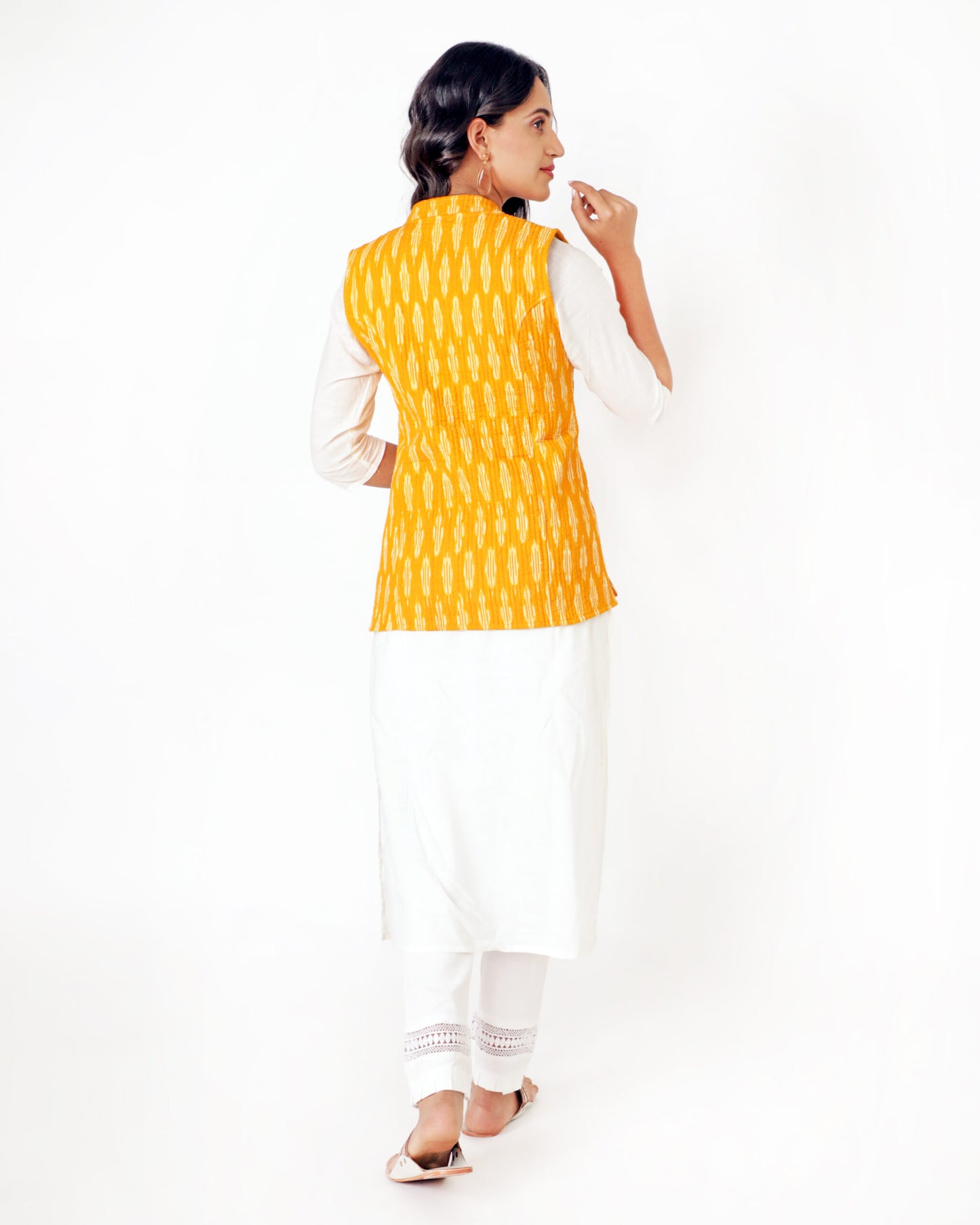 Yellow Cotton Hand Blocked Printed Regular Fit Jacket