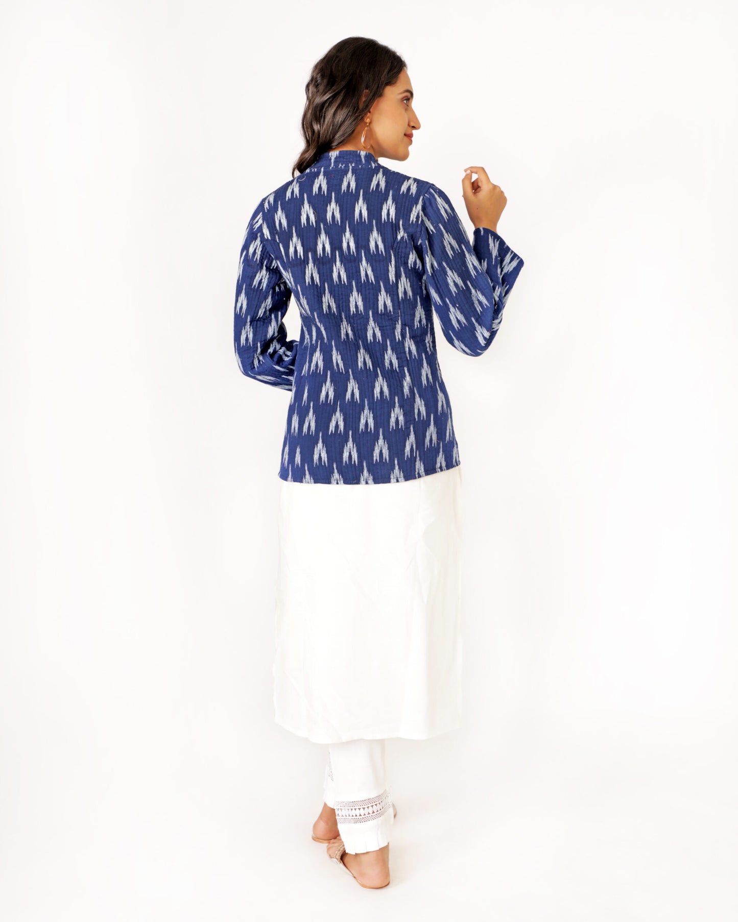 Blue Cotton Hand-Blocked Printed Short Jacket