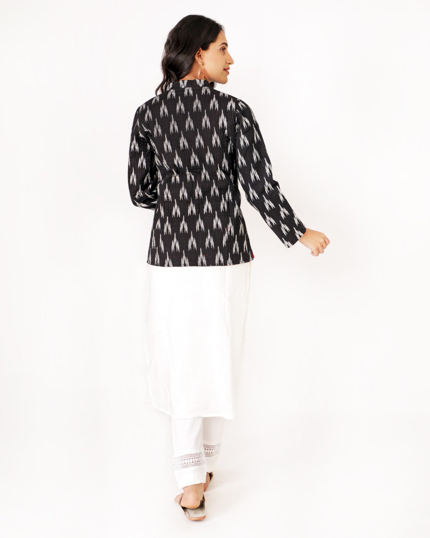 Black Cotton Hand-Blocked Printed Short Jacket