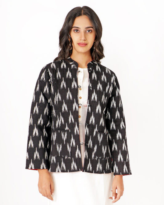 Black Cotton Hand-Blocked Printed Short Jacket