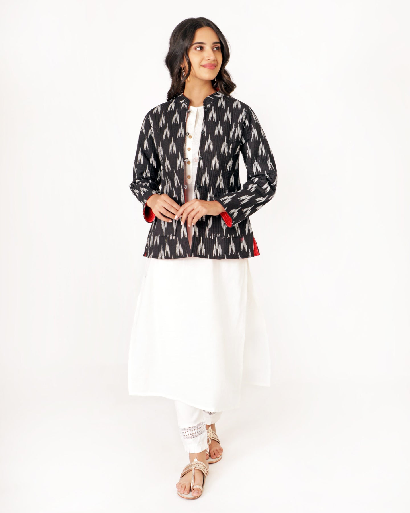 Black Cotton Hand-Blocked Printed Short Jacket