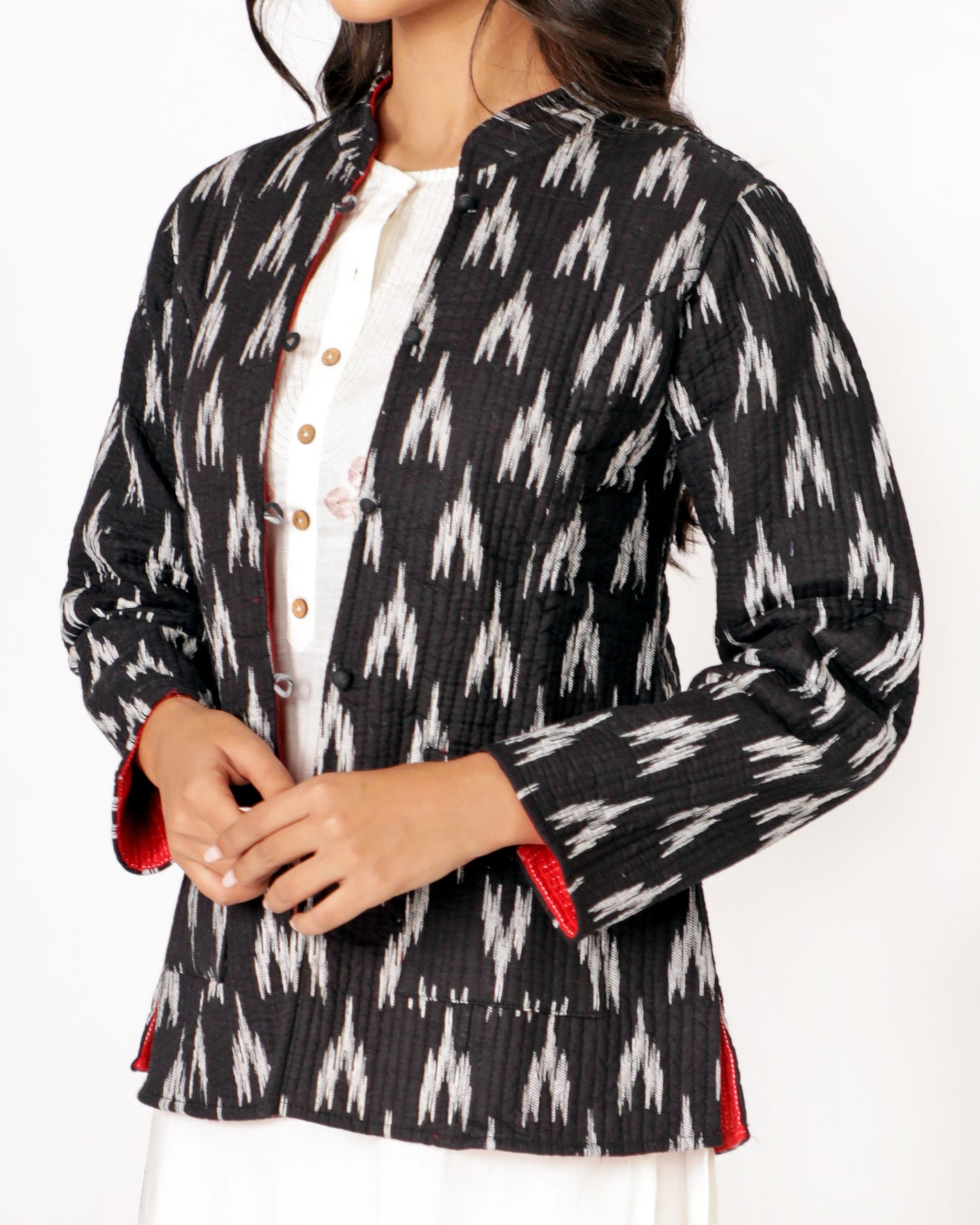 Black Cotton Hand-Blocked Printed Short Jacket