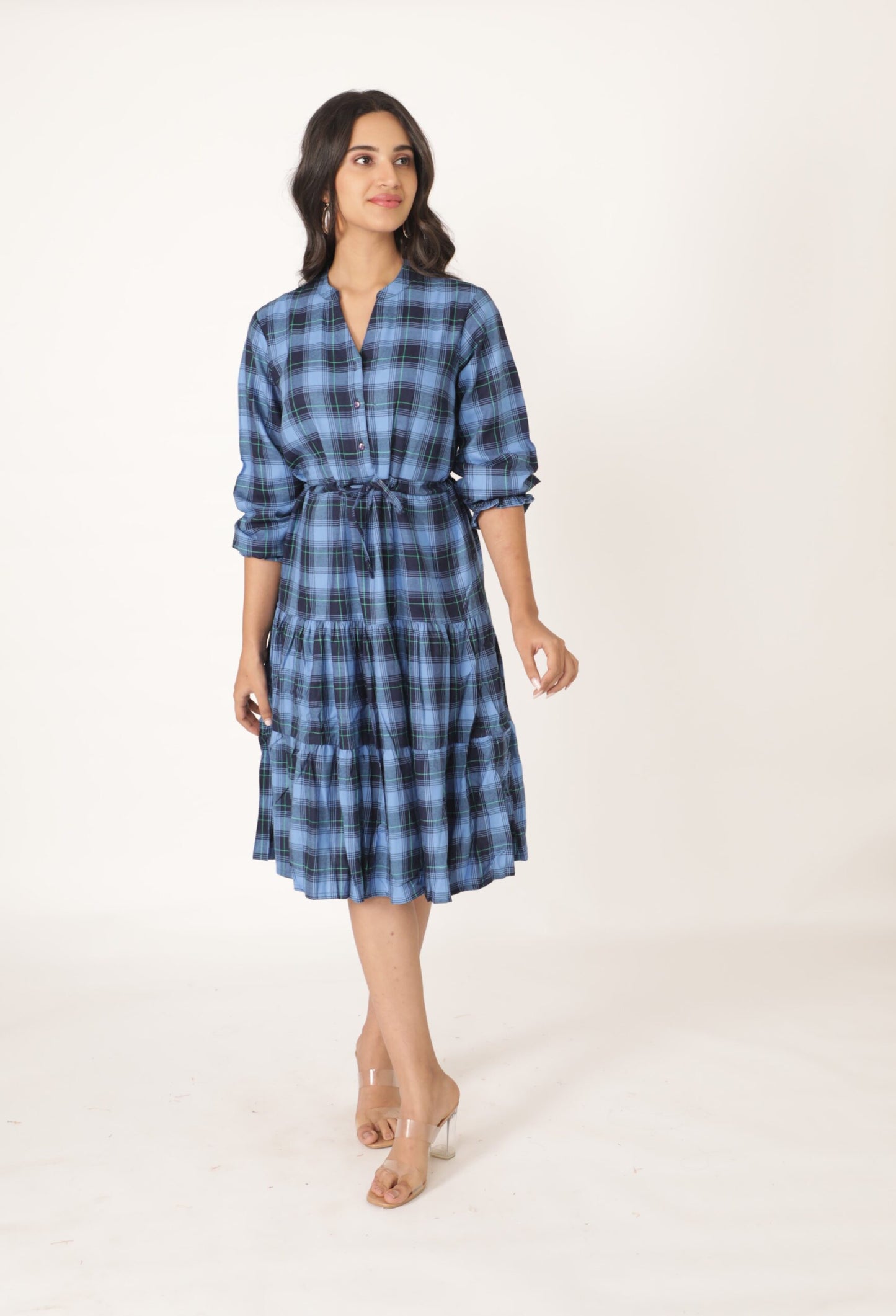 Blue Cotton Viscose yarn dyed Dress