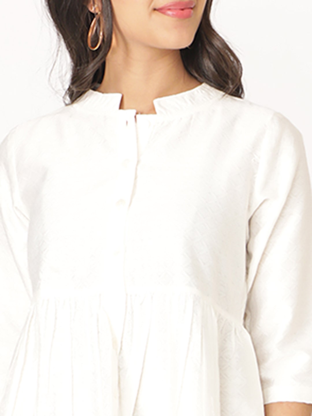 White Cotton Viscose Solid 3/4th Sleeve Top