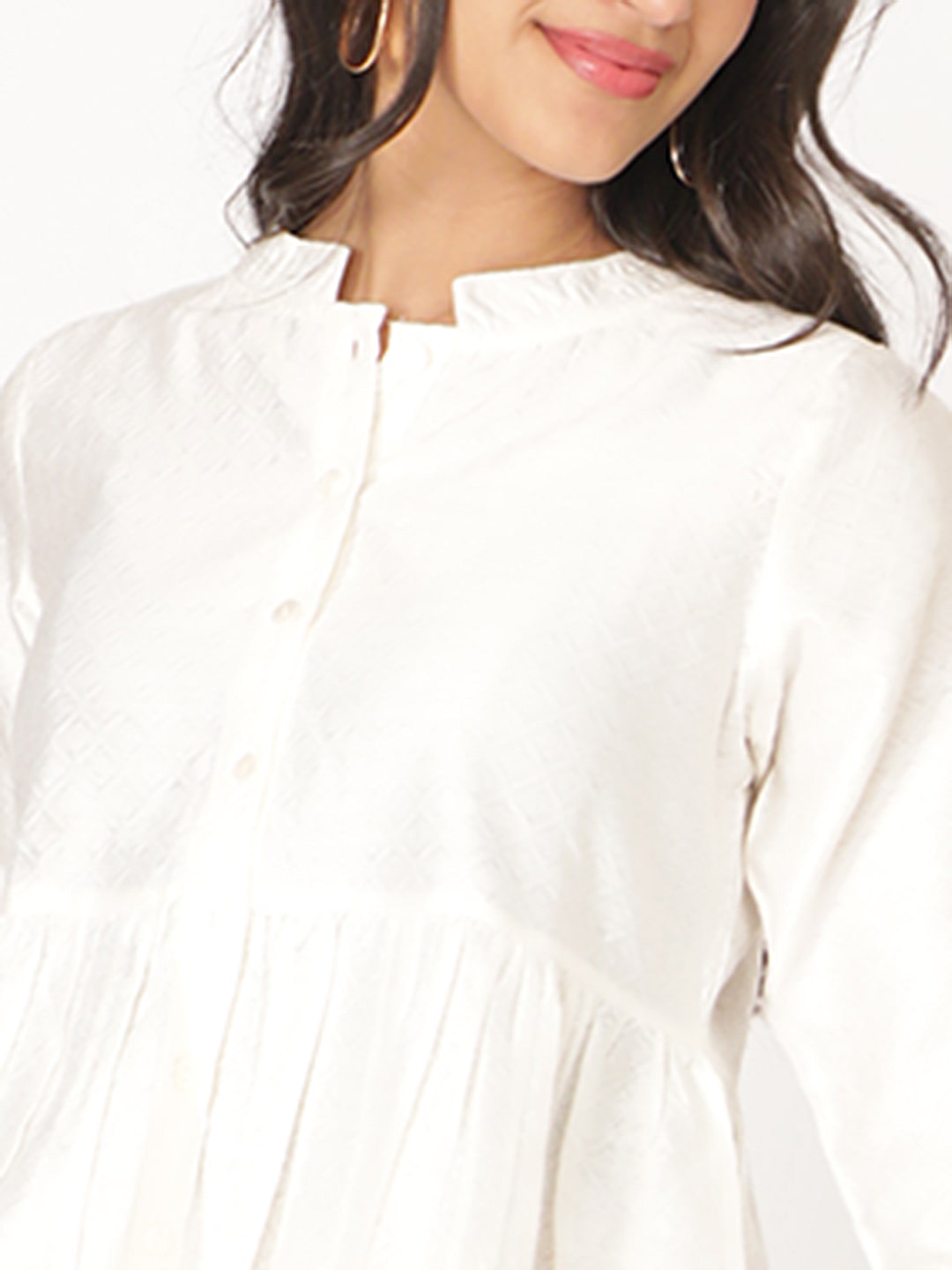 White Cotton Viscose Solid 3/4th Sleeve Top