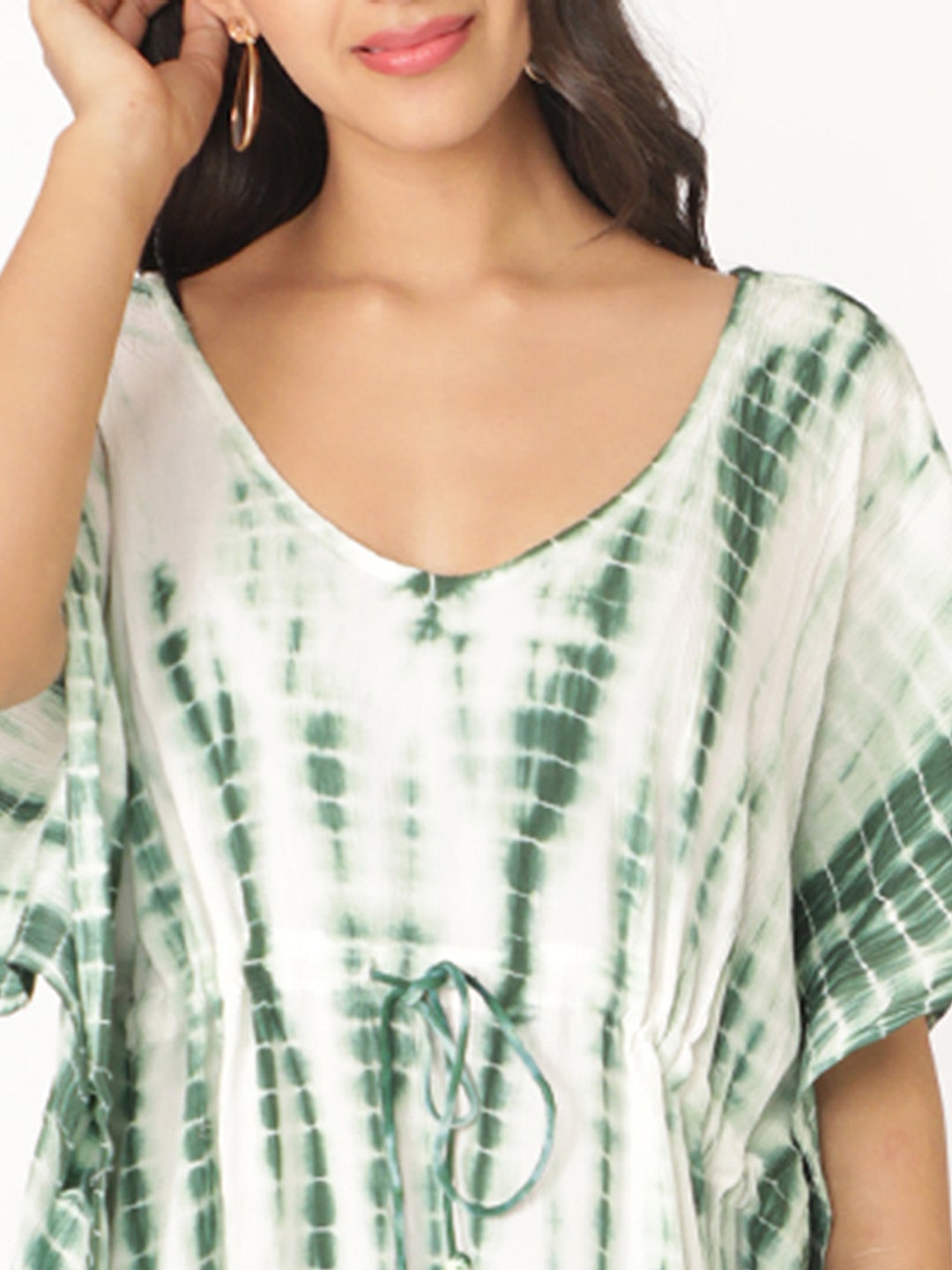 Green Cotton Rayon Tie N Dye Short Sleeve Top