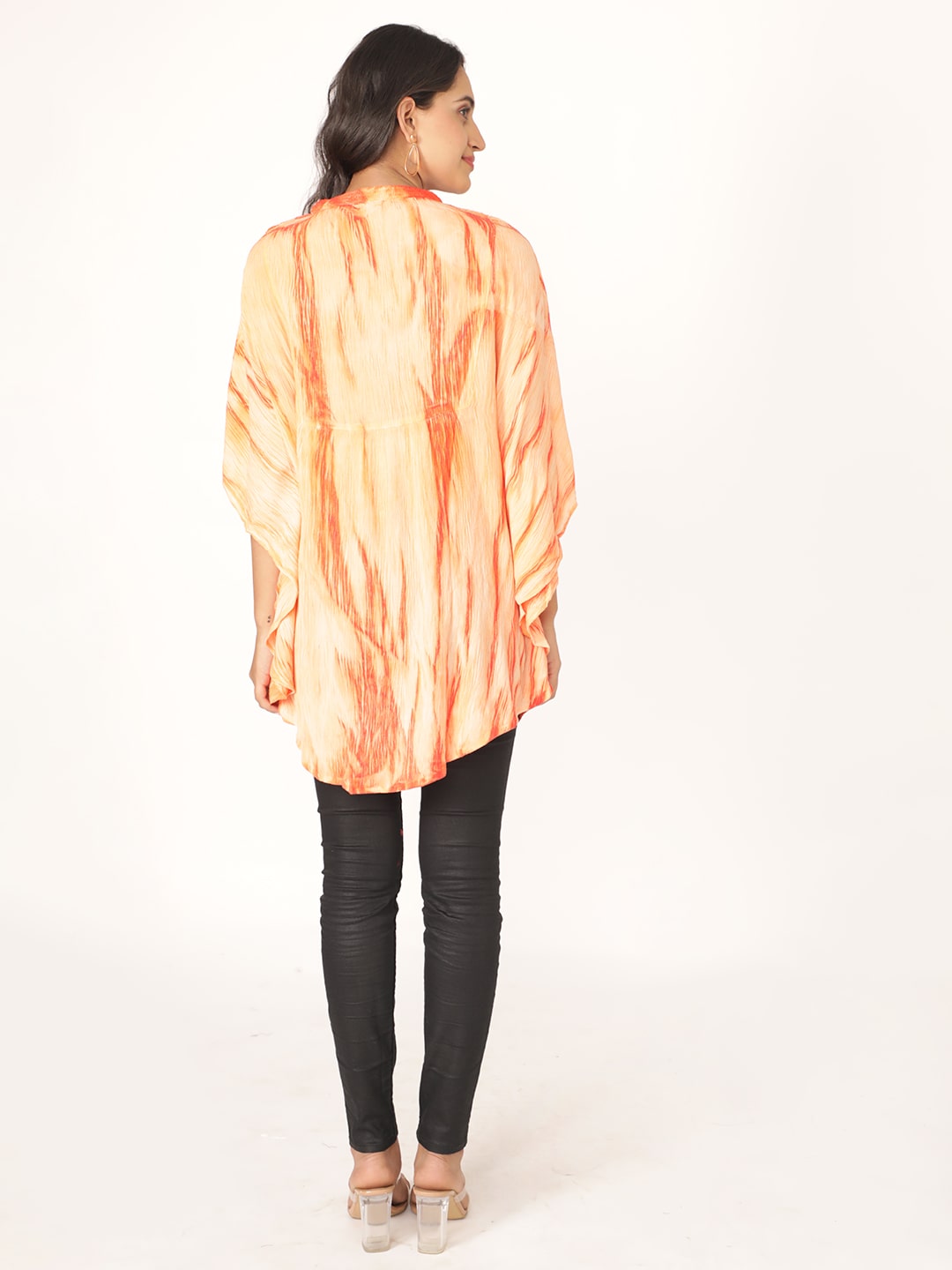 Orange Cotton Rayon Tie N Dye Short Sleeve Top