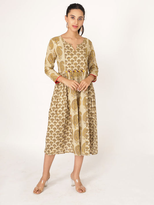 Brown Cotton Handblocked Printed Kurta